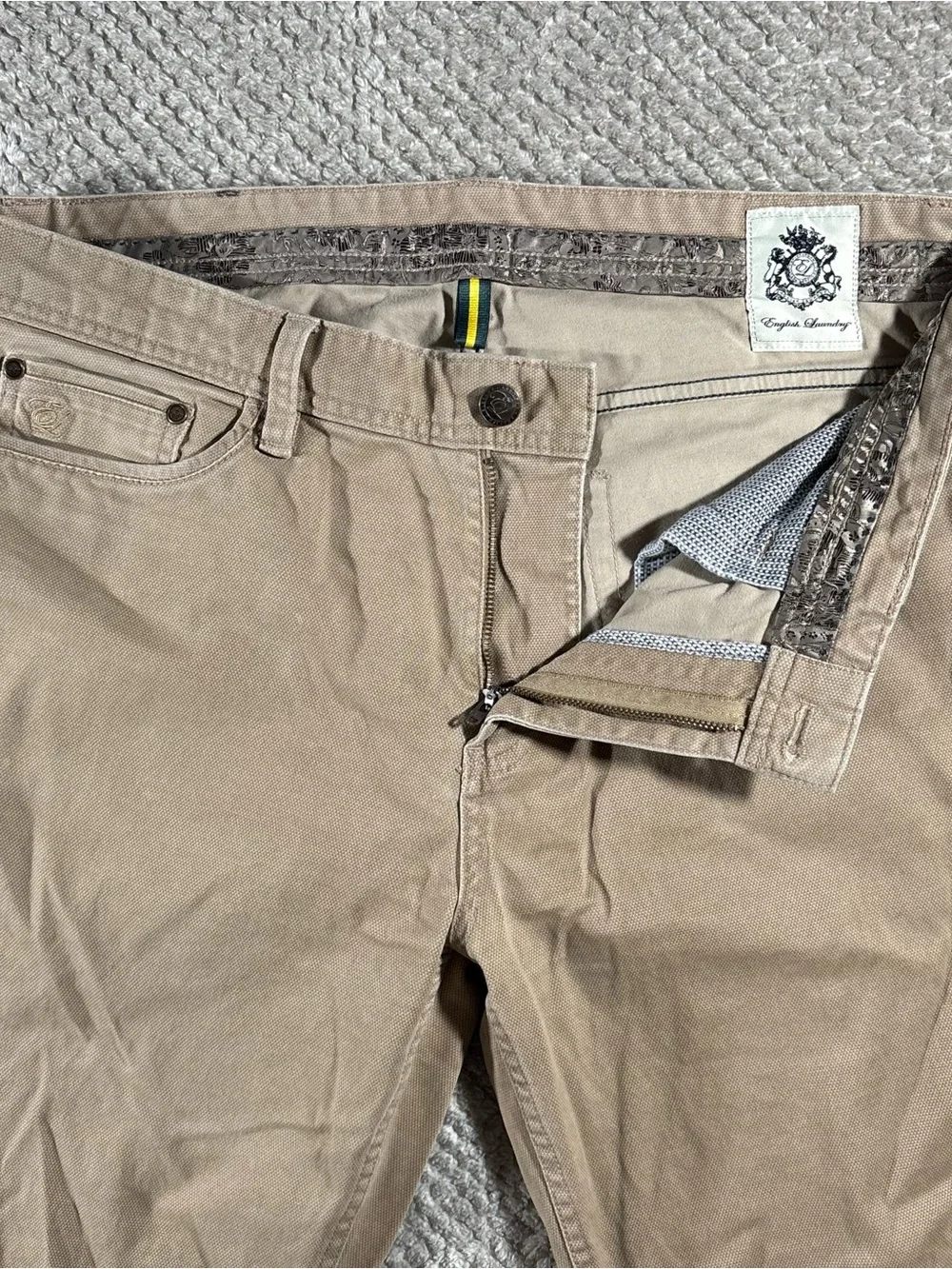 English Laundry Men 34x30 Stretch 5-Pocket Pant Taupe Brown Straight Leg 1365289